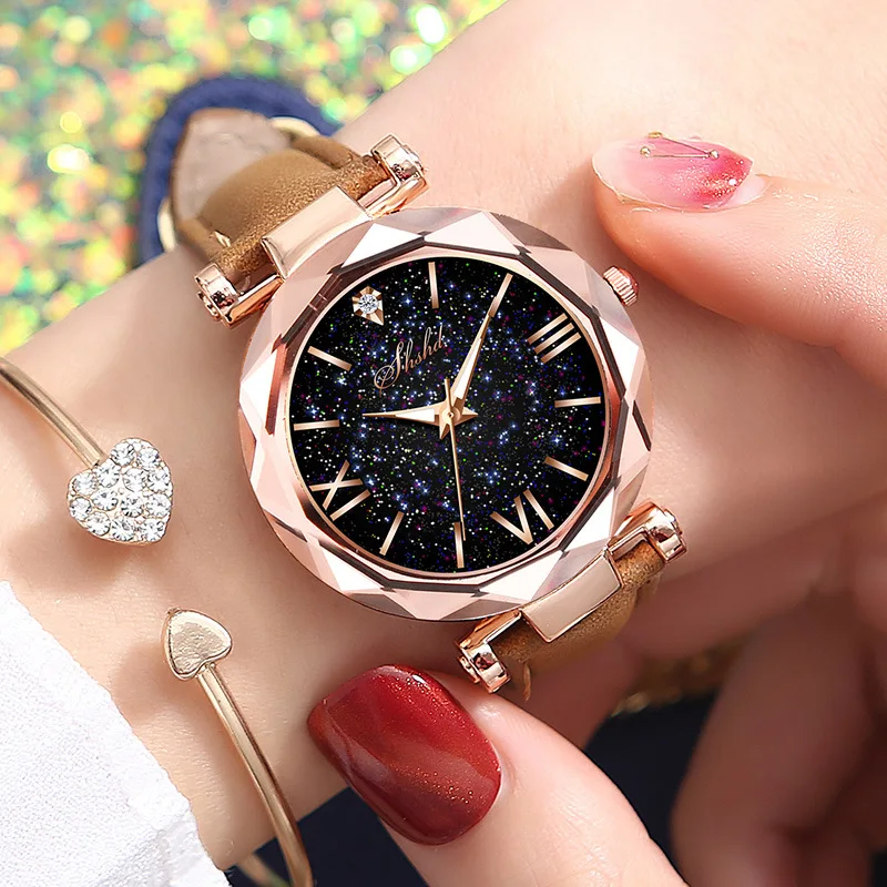 Women Watch Fashion Leather Band Ladies Quartz Starry Sky Round Dial Roman Number Rhinestone Leather Band Watch
Women Watch Fashion Leather Band Ladies Quartz Starry Sky Round Dial Roman Number Rhinestone Leather Band Watch