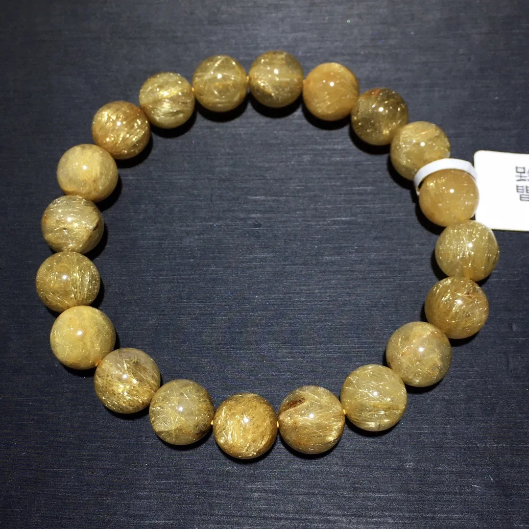 

10mm Natural Gold Rutilated Quartz Bracelet For Women Lady Men Love Wealth Gift Crystal Beads Stone Strands Jewelry AAAAA