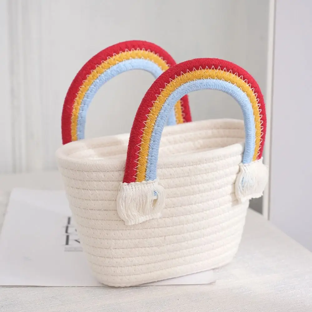 

Handmade Picnic Basket Keys Coin Purse Organizert Box Weaving Bag Woven Pouch Cotton Rope Woven Bag Handbags