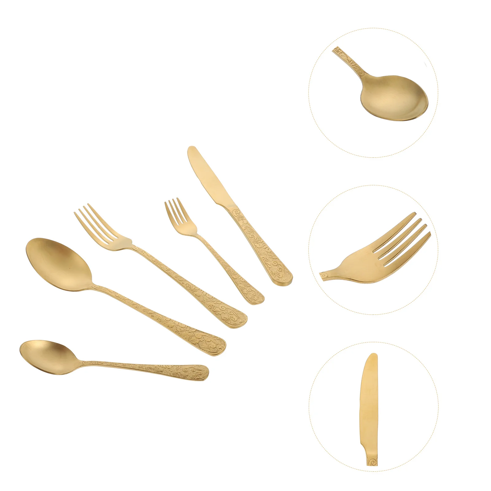 5Pcs Sturdy Stainless Steel Cutter Spoons Forks Set for Western Food (Golden) 
5Pcs Sturdy Stainless Steel Cutter Spoons Forks Set for Western Food (Golden)
