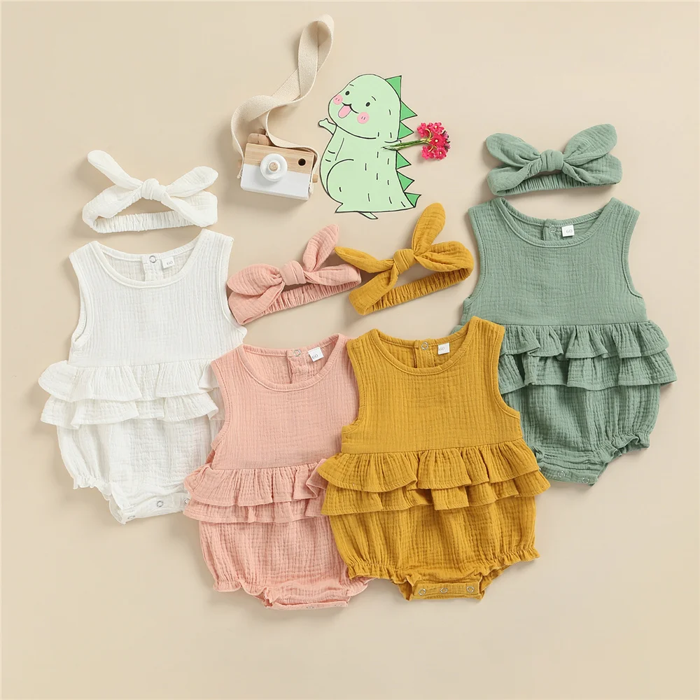 4 Color Newborn Baby Girls Summer Romper Cute Toddler Sleeveless Solid Color Pleated Ruffle Crotch Snaps Bodysuits Headband
4 Color Newborn Baby Girls Summer Romper Cute Toddler Sleeveless Solid Color Pleated Ruffle Crotch Snaps Bodysuits Headband