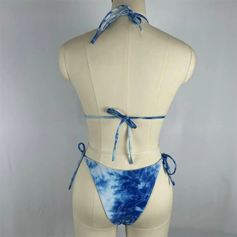 

3Pcs/Set Attractive Bikini Cover Up Set Quick Drying Sexy Swimwear Wire Free Halter Bra Lace-up Briefs Skirt Set Gathering