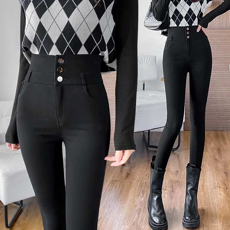 New Three Buttons High Waist Black Women Pants Leggings Classic Style Elastic Casual Fashion Slim Skinny Trousers
New Three Buttons High Waist Black Women Pants Leggings Classic Style Elastic Casual Fashion Slim Skinny Trousers