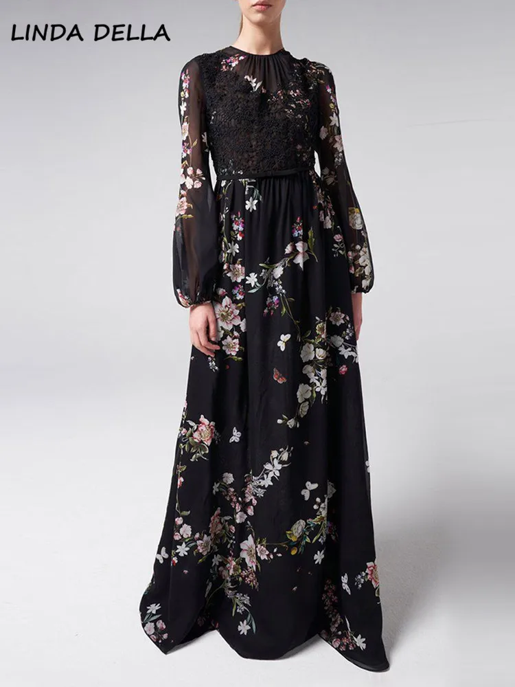 LINDA DELLA Designer Runway Summer Fashion Vintage Black Print Long Dress Women's O-Neck Lace Bow-frenulum High Waist Slim Dress
LINDA DELLA Designer Runway Summer Fashion Vintage Black Print Long Dress Women's O-Neck Lace Bow-frenulum High Waist Slim Dress