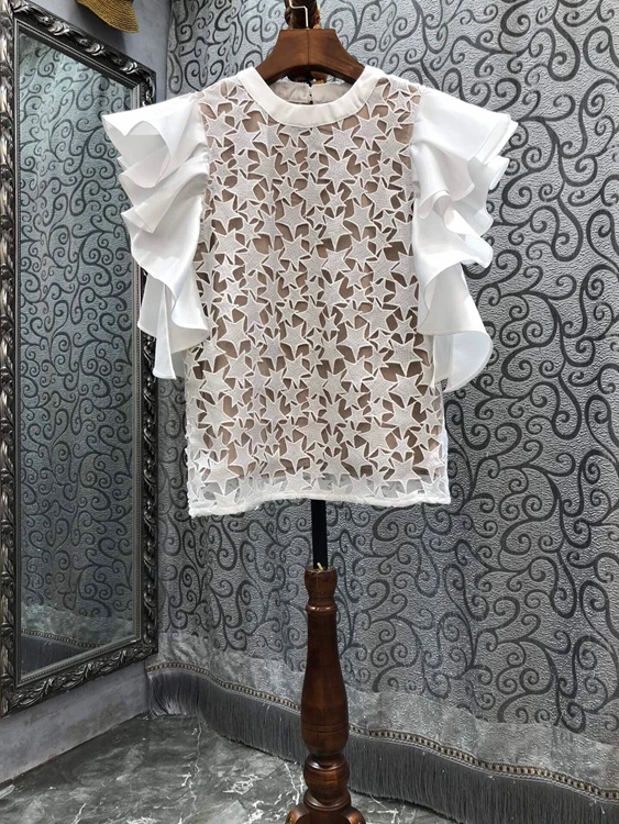 2022 new women fashion water soluble five-pointed star hollow lotus leaf sleeve fashion top shirt 607
2022 new women fashion water soluble five-pointed star hollow lotus leaf sleeve fashion top shirt 607