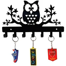 HeavenlyKraft Owl on Maple Trees Steel Key Holder, Steel Key Rack, Metal Key Cabinet, Owl Key Hanger, Medal Hanger, Leash Hanger