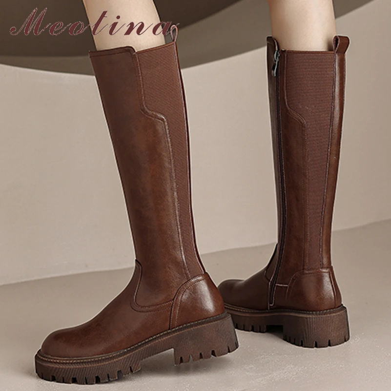 Meotina Women Genuine Leather Knee High Boots Round Toe Platform Flat Zipper Ladies Fashion Long Boot Autumn Winter Shoes Brown
Meotina Women Genuine Leather Knee High Boots Round Toe Platform Flat Zipper Ladies Fashion Long Boot Autumn Winter Shoes Brown