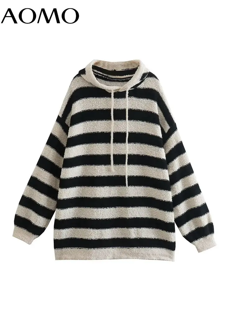AOMO Women Elegant Striped Hood Knitted Sweater Jumper Long Sleeve Female Oversize Pullovers AB133A
AOMO Women Elegant Striped Hood Knitted Sweater Jumper Long Sleeve Female Oversize Pullovers AB133A