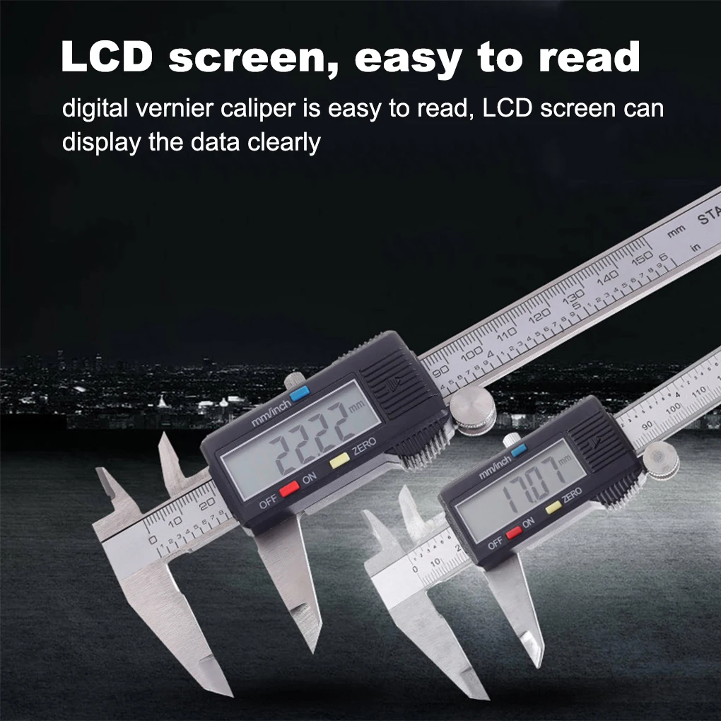 Digital Vernier Caliper Micrometer 0.1mm Resolution LCD Screen 150mm Ruler Exterior Interior Depth Measuring Tool
Digital Vernier Caliper Micrometer 0.1mm Resolution LCD Screen 150mm Ruler Exterior Interior Depth Measuring Tool
