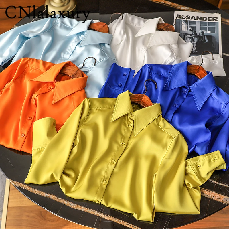 Women 2022 Elegant Satin Solid Long Sleeve Blouses Female Chic Vintage Blue White Casual Loose Fitting Buttons Down Shirts Tops
Women 2022 Elegant Satin Solid Long Sleeve Blouses Female Chic Vintage Blue White Casual Loose Fitting Buttons Down Shirts Tops
