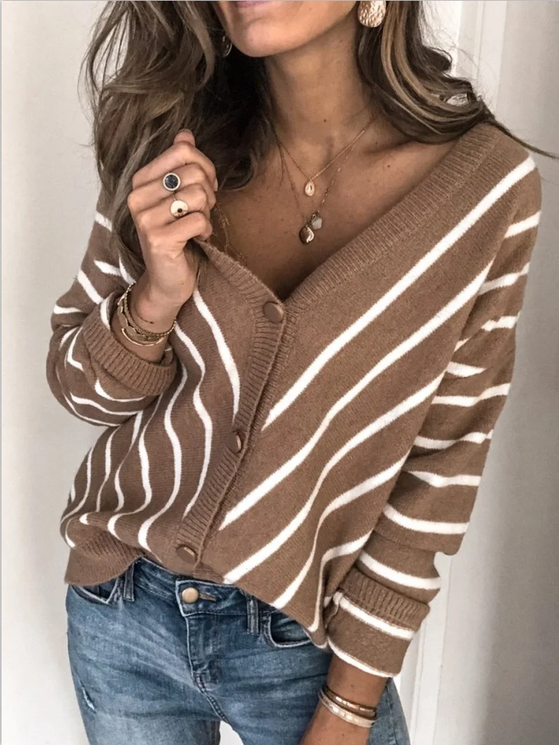 Retro Striped Women's Sweater 2021 New Fall V-neck Cardigan Long Sleeve Casual Women's Top Streetwear Women's Sweater
Retro Striped Women's Sweater 2021 New Fall V-neck Cardigan Long Sleeve Casual Women's Top Streetwear Women's Sweater