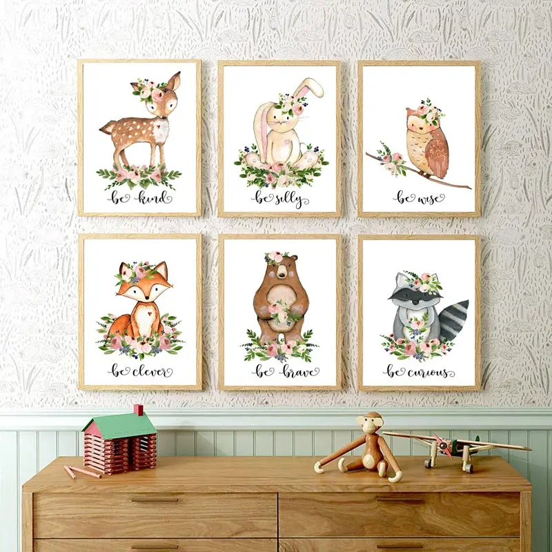 

Baby Room Animal Quotes Canvas Painting Safari Poster Fox Owl Prints Deer Bunny Bear Wall Art Pictures For Nursery Bedroom Decor