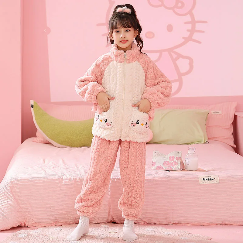 Новинка кавайная Sanrios Hellokittys Kuromi Mymelody Cinnamoroll плюшевая Пижама детская мультяшная молния рождественские Аниме Игрушки для девочек