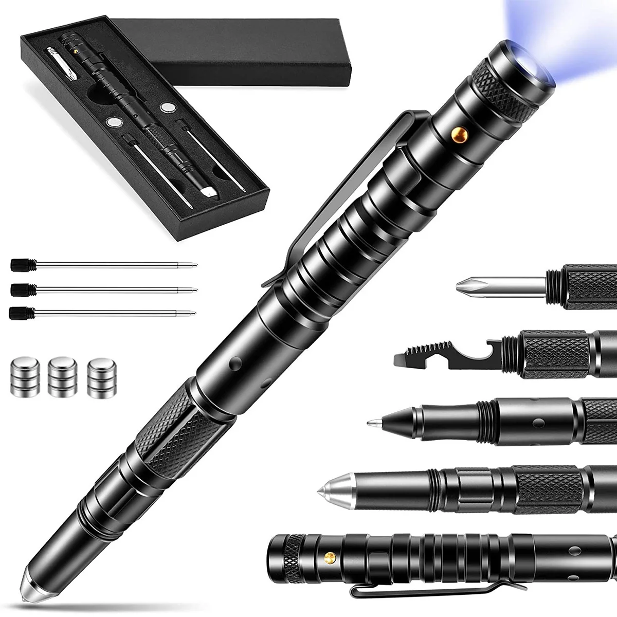 All In 1 Multi Tool Pen Portable Aluminum Alloy Ballpoint Pen with LED Flashlight Glass Breaker Bottle Opener Screwdriver
All In 1 Multi Tool Pen Portable Aluminum Alloy Ballpoint Pen with LED Flashlight Glass Breaker Bottle Opener Screwdriver