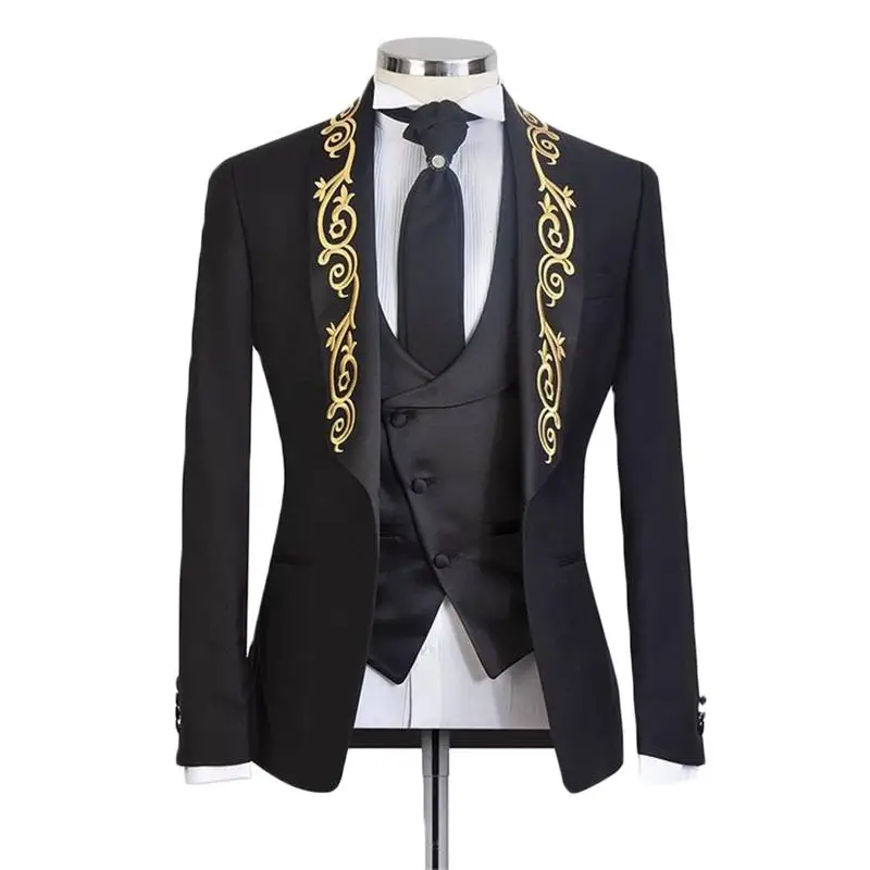 New Design 3 Pieces Wedding Tuxedos Men Suit Modern Gold Appliqued Custom Made Handsome Spring Suits For Man Jacket+Vest+Pants
New Design 3 Pieces Wedding Tuxedos Men Suit Modern Gold Appliqued Custom Made Handsome Spring Suits For Man Jacket+Vest+Pants