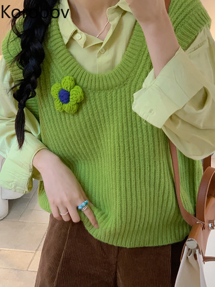 Милый трикотажный топ Korobov в японском стиле с цветами, простой однотонный винтажный свитер, жилет для женщин, снижение возраста
Милый трикотажный топ Korobov в японском стиле с цветами, простой однотонный винтажный свитер, жилет для женщин, снижение возраста