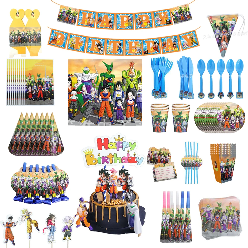 Anime Dragon Ball Party Decorations Son Goku Figures Birthday Supplies Theme Cartoon Cutlery Set Paper Plate Cup Pennant Blowing
Anime Dragon Ball Party Decorations Son Goku Figures Birthday Supplies Theme Cartoon Cutlery Set Paper Plate Cup Pennant Blowing