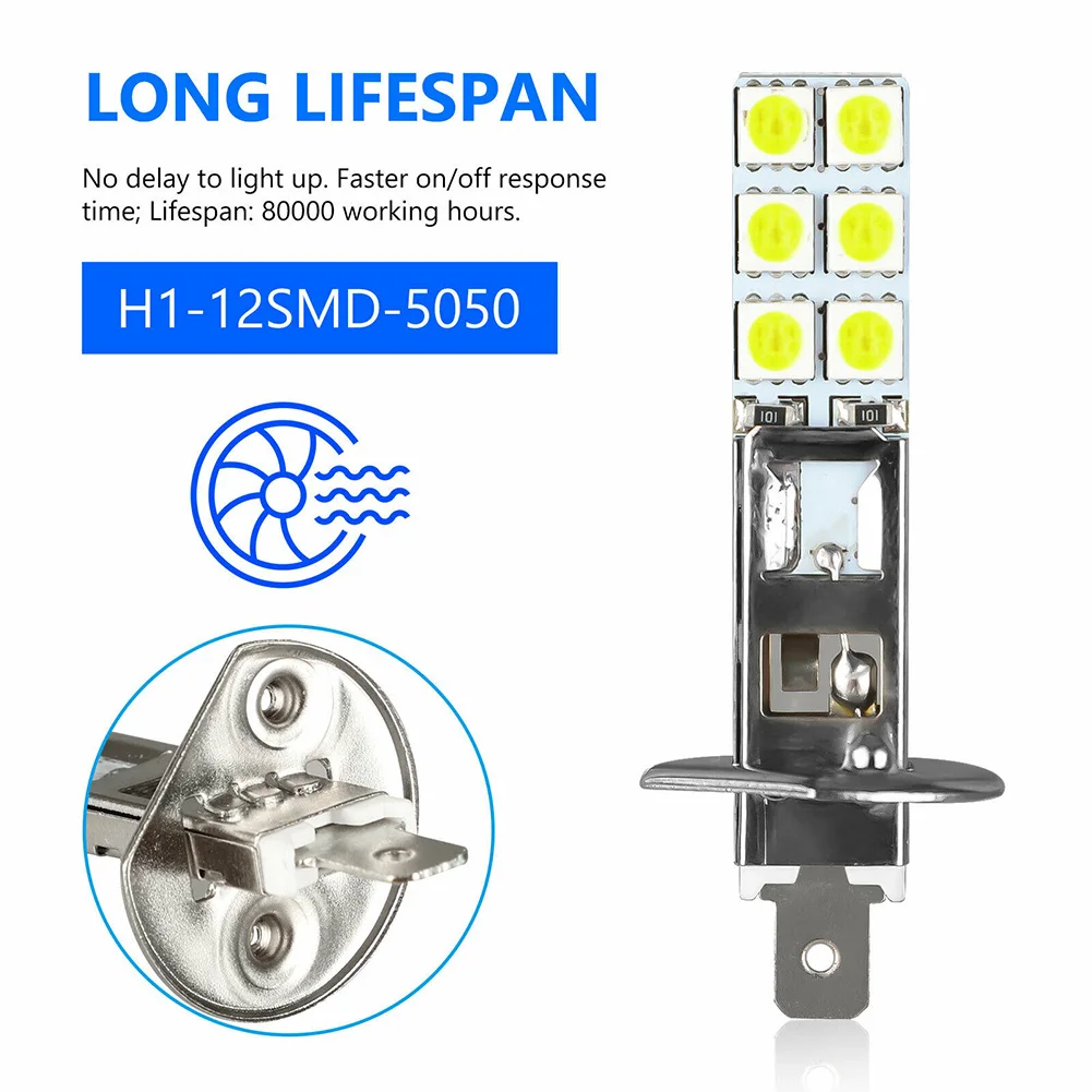 

H1-12SMD-5050 6000K DC12V-24V LED Super White Headlight Bulbs Kit Fog Driving Light Lamp 1W Auto Exterior Lightings Accessories