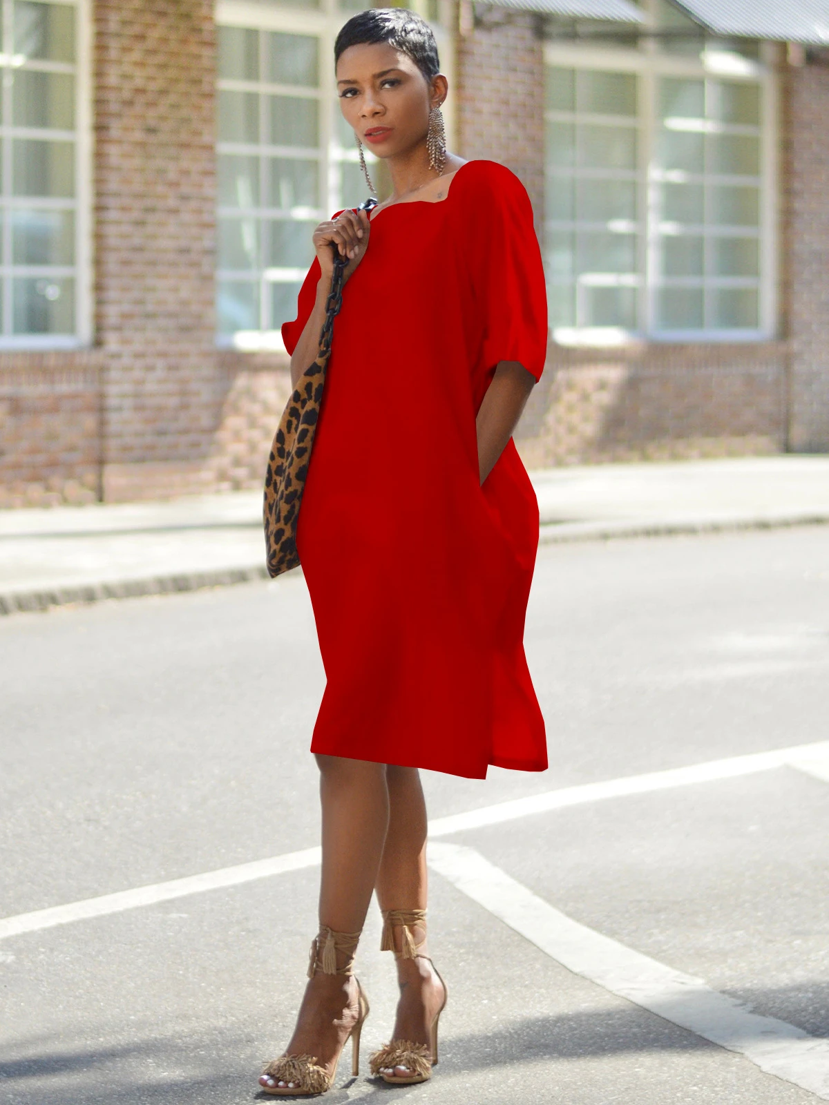 Streetwear Fashion Summer Dress Side Split Short Sleeves Back Knotted Knee-length Skirt Elegant Temperament Overalls for Women
Streetwear Fashion Summer Dress Side Split Short Sleeves Back Knotted Knee-length Skirt Elegant Temperament Overalls for Women