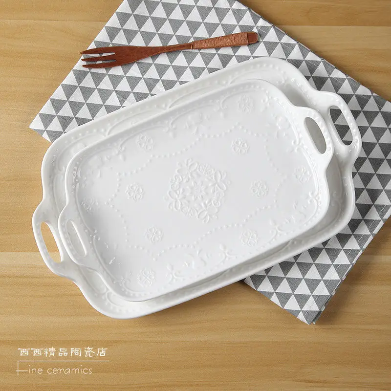 European Relief Rectangular Plate Household Dish Plate Fish Plate Ceramic Binaural Baking Plate Dessert Plate Square Plates Set
European Relief Rectangular Plate Household Dish Plate Fish Plate Ceramic Binaural Baking Plate Dessert Plate Square Plates Set