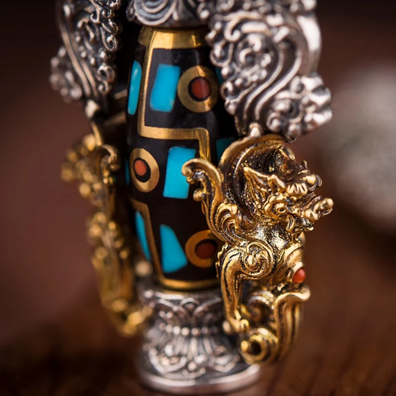 High-End Rotating Dzi Bead Amitabha Pendant Sterling Silver Men's Personalized Pendant Turquoise South Red Tide for Girlfriend 
High-End Rotating Dzi Bead Amitabha Pendant Sterling Silver Men's Personalized Pendant Turquoise South Red Tide for Girlfriend