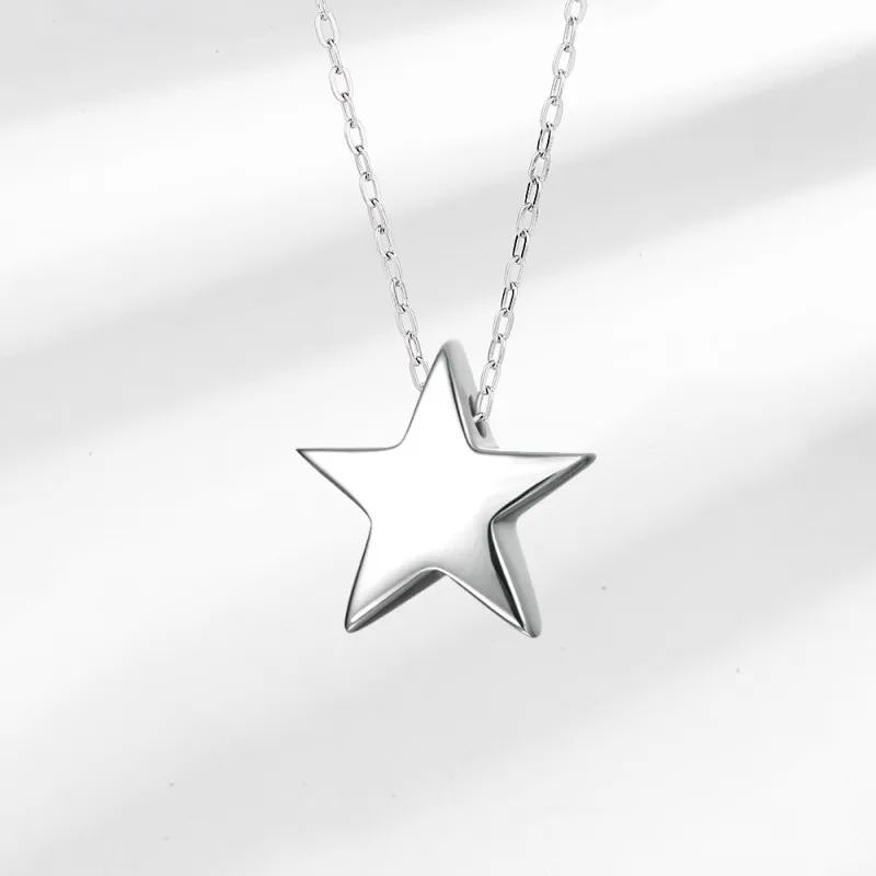 

S925 Sterling Silver Star Necklace Women's Minimal Smooth INS 3D Design Pentagram Collar Chain Gift