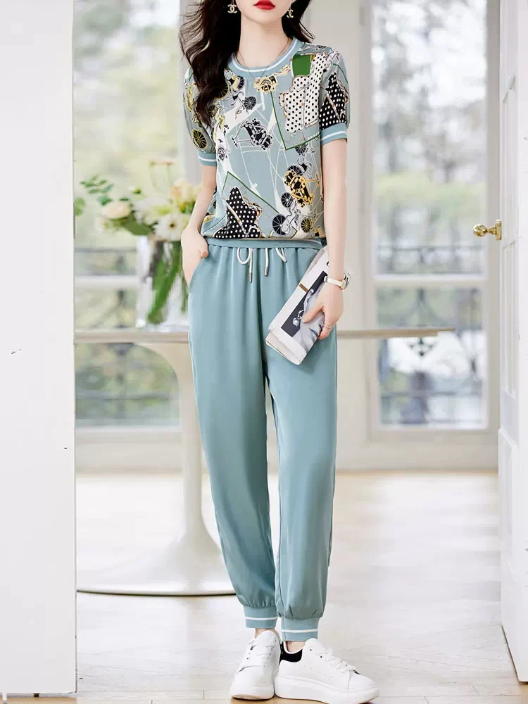 M GIRLS Summer Casual Sports Suit Women 2023 O-Neck Print Short Sleeved 9 Point Wide Leg Pants Two Piece Sets Lady Oversized Tra
M GIRLS Summer Casual Sports Suit Women 2023 O-Neck Print Short Sleeved 9 Point Wide Leg Pants Two Piece Sets Lady Oversized Tra
