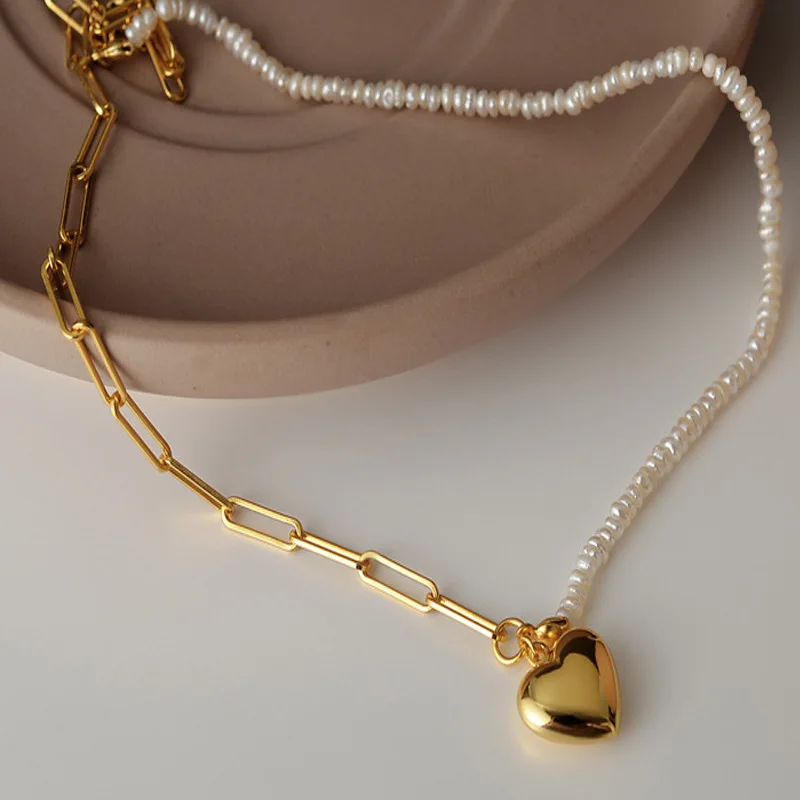 Youth of Vigor Solid 925 Silver Seed Baroque Pearls Heart Pendant 18K Gold Tone Drawn Elongated Chain Necklace Y1S2N1023 
Youth of Vigor Solid 925 Silver Seed Baroque Pearls Heart Pendant 18K Gold Tone Drawn Elongated Chain Necklace Y1S2N1023