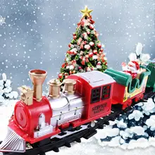 Electric Christmas Train Toy Set Car Railway Tracks Steam Locomotive Engine Diecast Model Educational Game Boy Toys For Children
