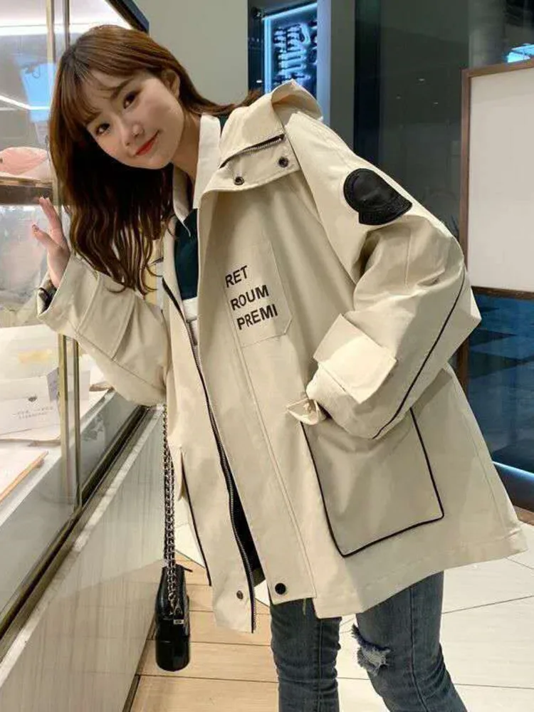 Женский Тренч с капюшоном, свободная ветровка средней длины в Корейском стиле, весна-осень 2023 
Женский Тренч с капюшоном, свободная ветровка средней длины в Корейском стиле, весна-осень 2023