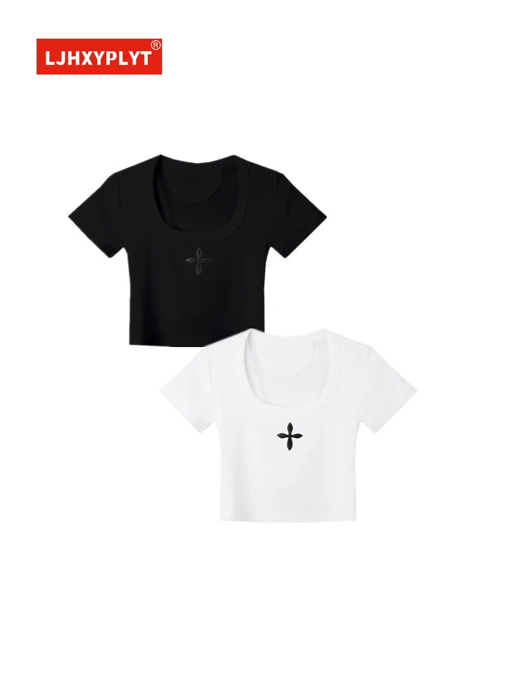 Cross Patch U-neck Black Short-sleeved T-shirt Summer Three-dimensional Decorative Slim-fitting Umbilical Ultra-short White Top
Cross Patch U-neck Black Short-sleeved T-shirt Summer Three-dimensional Decorative Slim-fitting Umbilical Ultra-short White Top