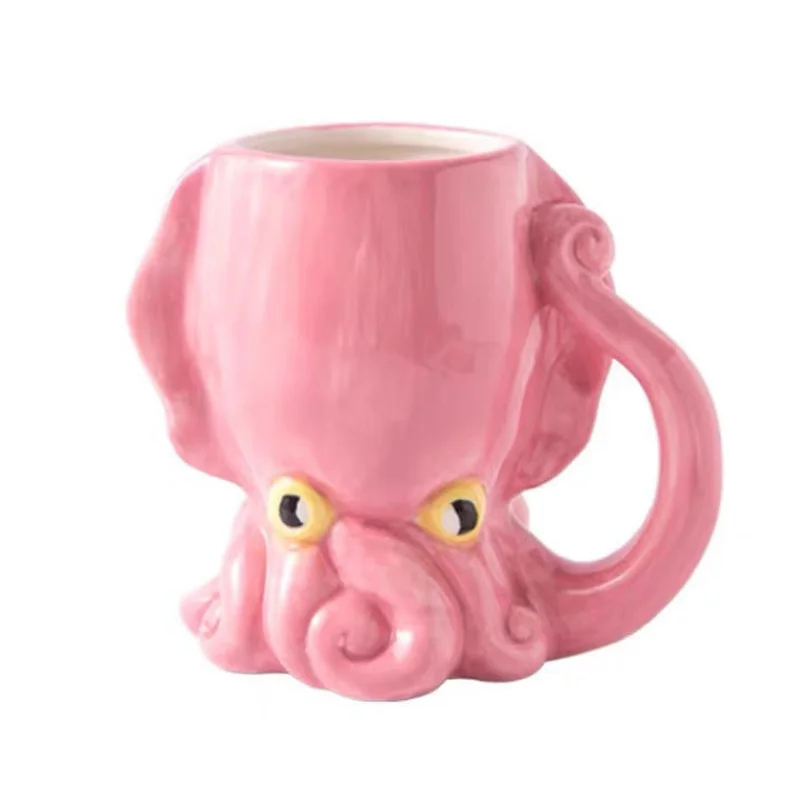 

Забавная розовая керамическая кофейная кружка-Осьминог с ручкой щупальца, Новинка ручной работы, 3D фарфоровые кофейные чашки, персонализированные подарки 520 мл