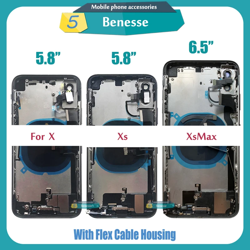 Full Housing for Iphone X / XS / XSMAX Battery Back Cover Door Rear Case Middle Frame Chassis + Back Glass with Flex Cable Parts
Full Housing for Iphone X / XS / XSMAX Battery Back Cover Door Rear Case Middle Frame Chassis + Back Glass with Flex Cable Parts