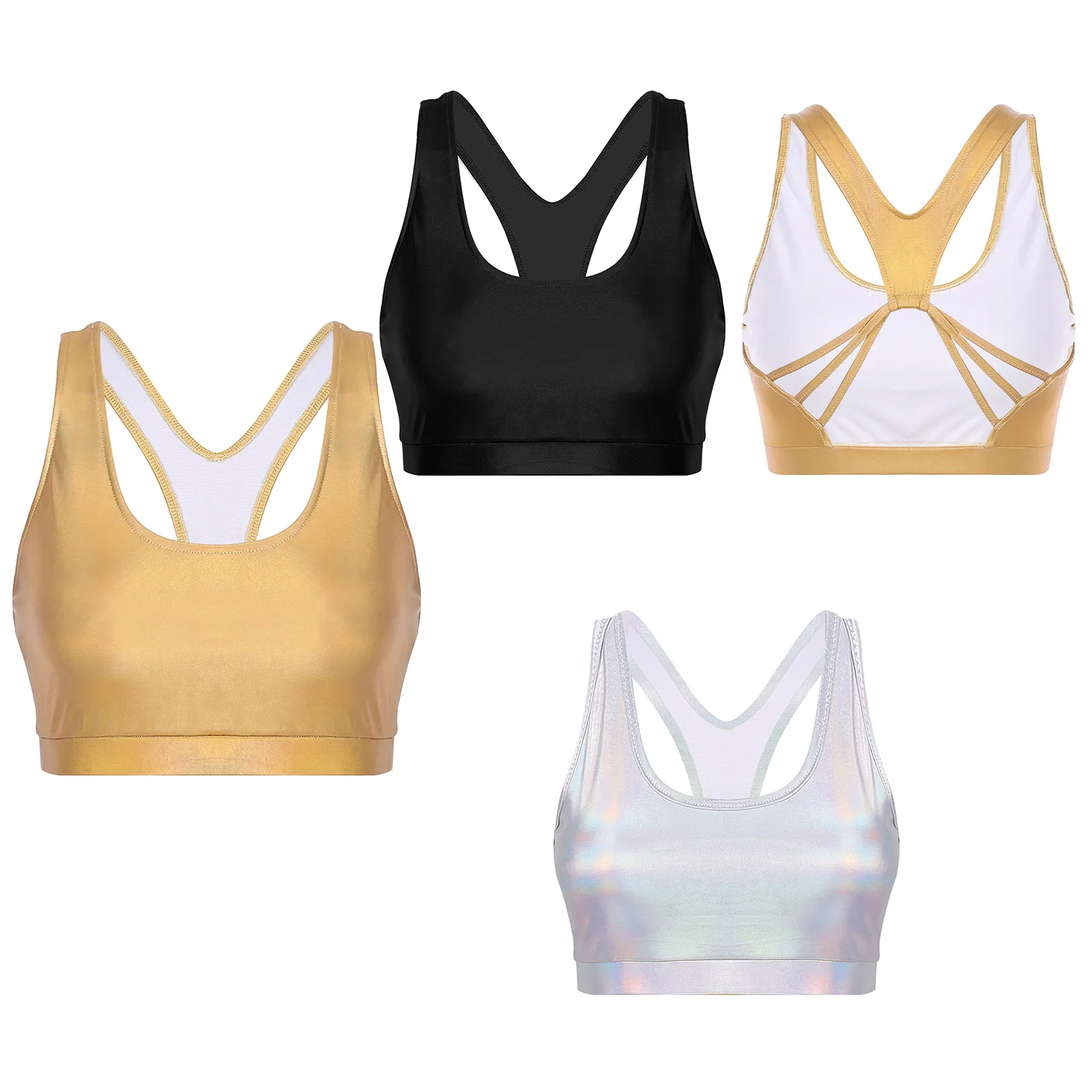 Fashion Womens Tank Tops Metallic Shiny Cutout Back Crop Top Sports Gym Yoga Vest Solid Color U Neck Sleeveless Dance Costume
Fashion Womens Tank Tops Metallic Shiny Cutout Back Crop Top Sports Gym Yoga Vest Solid Color U Neck Sleeveless Dance Costume