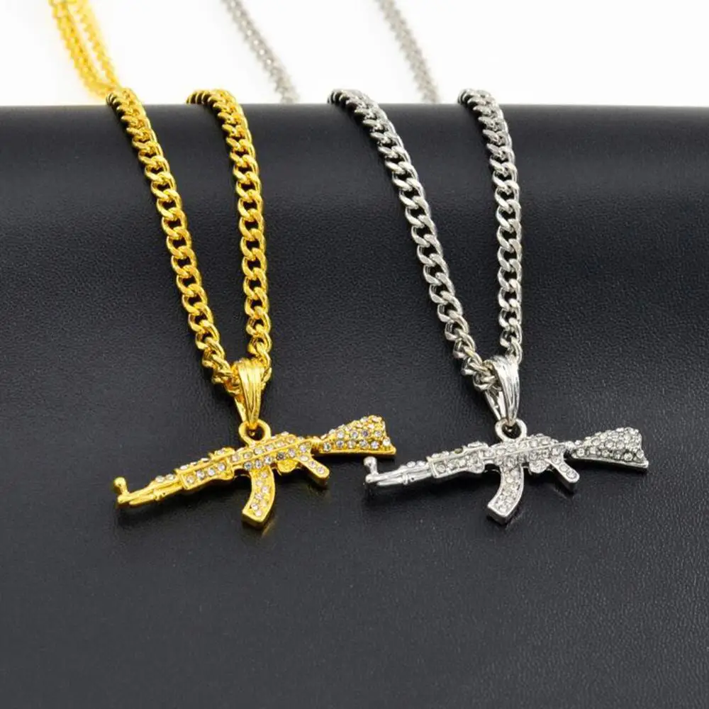 Fashion Hip Hop Submachine Gun Pendant Necklace Crystal Ak 47 Rhinestone Bling Chain Necklace Ladies Men Rapper Jewelry
Fashion Hip Hop Submachine Gun Pendant Necklace Crystal Ak 47 Rhinestone Bling Chain Necklace Ladies Men Rapper Jewelry