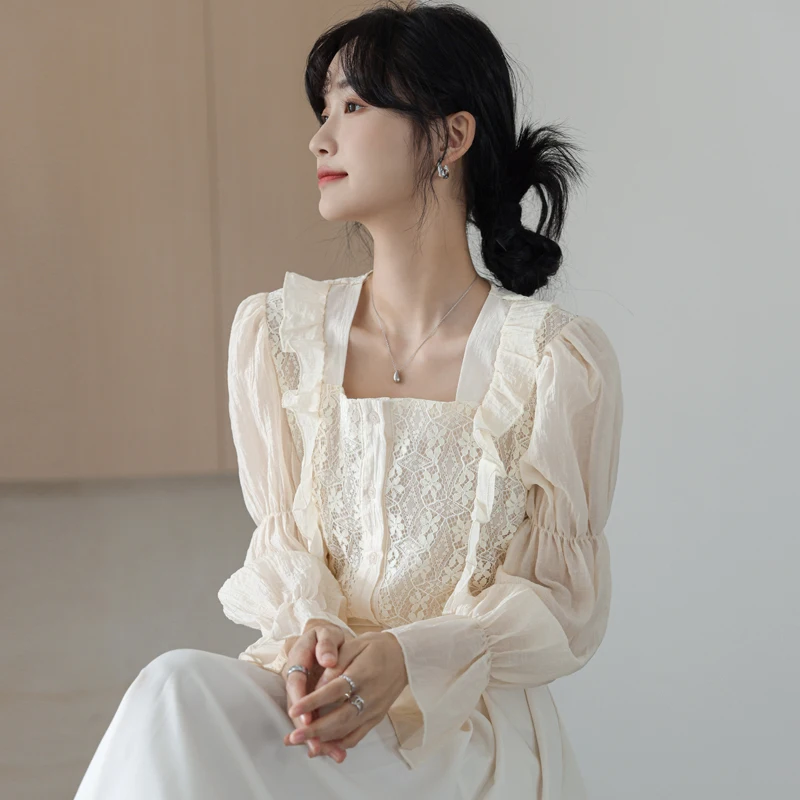 New French Vintage Lace Splicing Women Tops Casual Fashion Ladies Shirts Blouses Woman Shirt Female Girls Long Sleeve Blouse
New French Vintage Lace Splicing Women Tops Casual Fashion Ladies Shirts Blouses Woman Shirt Female Girls Long Sleeve Blouse