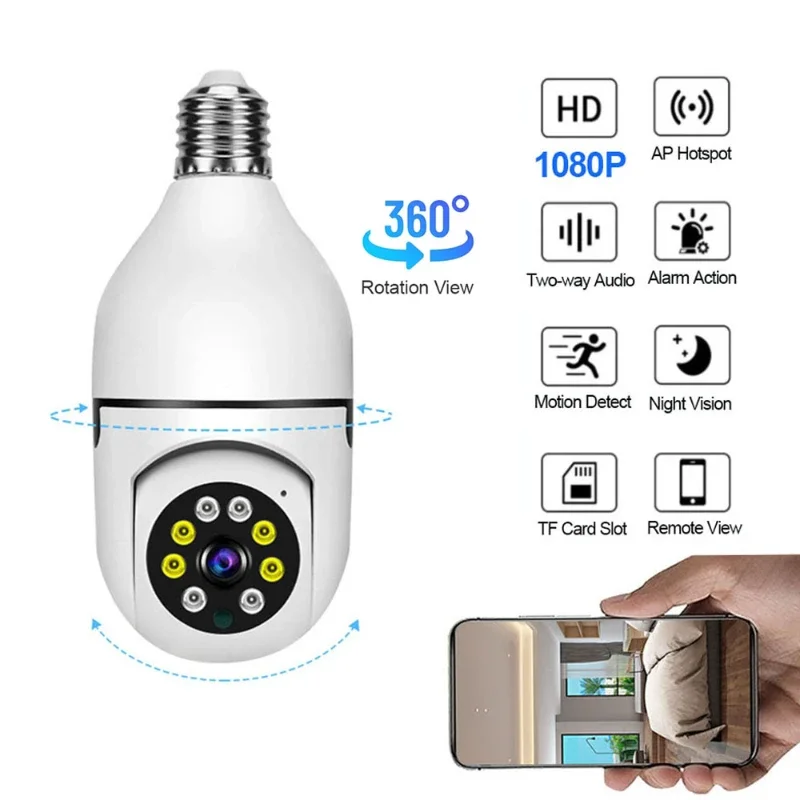 Light Bulb Camera Night Vision Wireless Wifi Camera Smart Security Camera 1080P 360 Rotate Wifi IP PTZ For Outdoor Camera
Light Bulb Camera Night Vision Wireless Wifi Camera Smart Security Camera 1080P 360 Rotate Wifi IP PTZ For Outdoor Camera