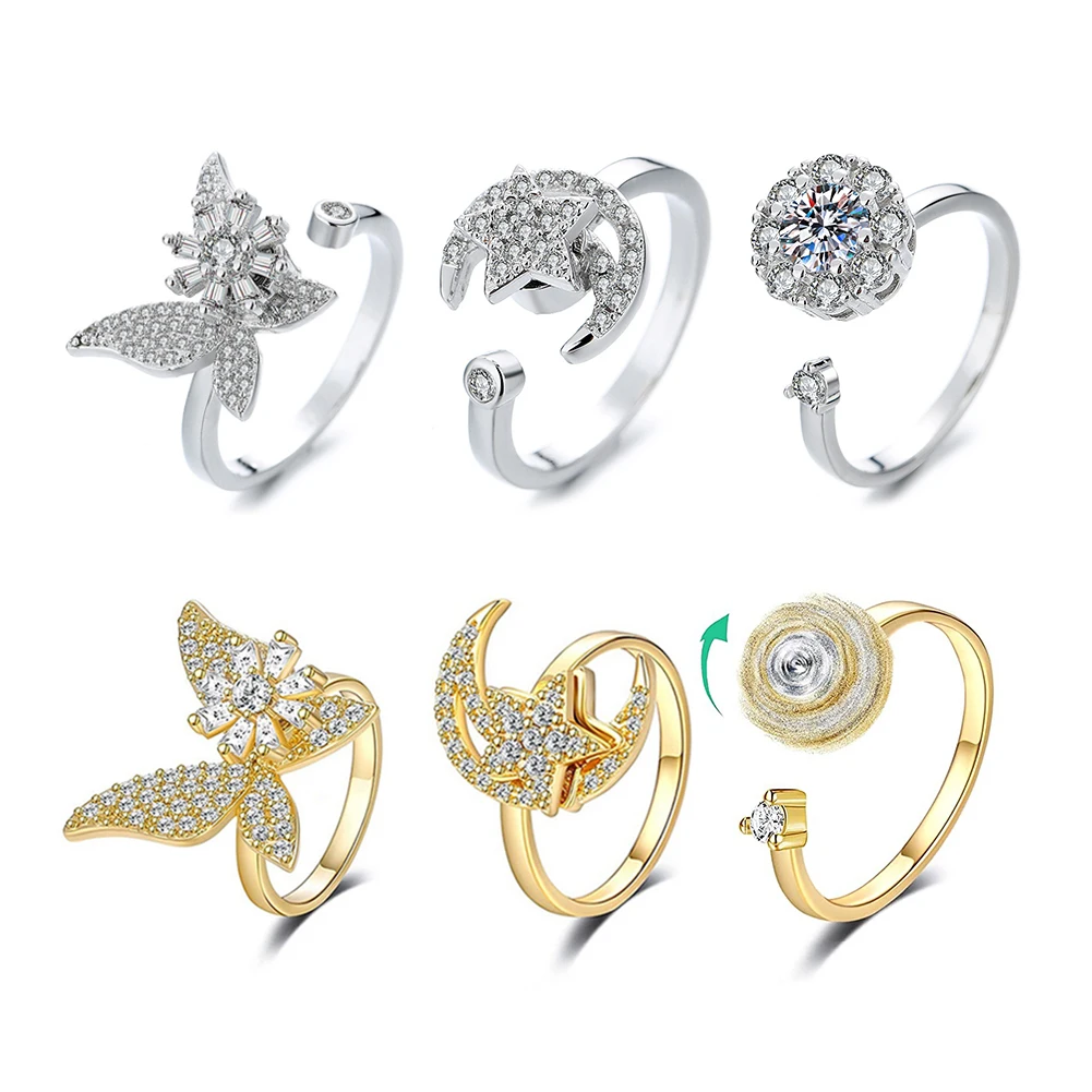 Adjustable Zircon Crystal Fidget Anxiety Ring Women Anti Stress Rotate Snowflake Moon Star Butterfly Sunflower Beads Jewelry
Adjustable Zircon Crystal Fidget Anxiety Ring Women Anti Stress Rotate Snowflake Moon Star Butterfly Sunflower Beads Jewelry