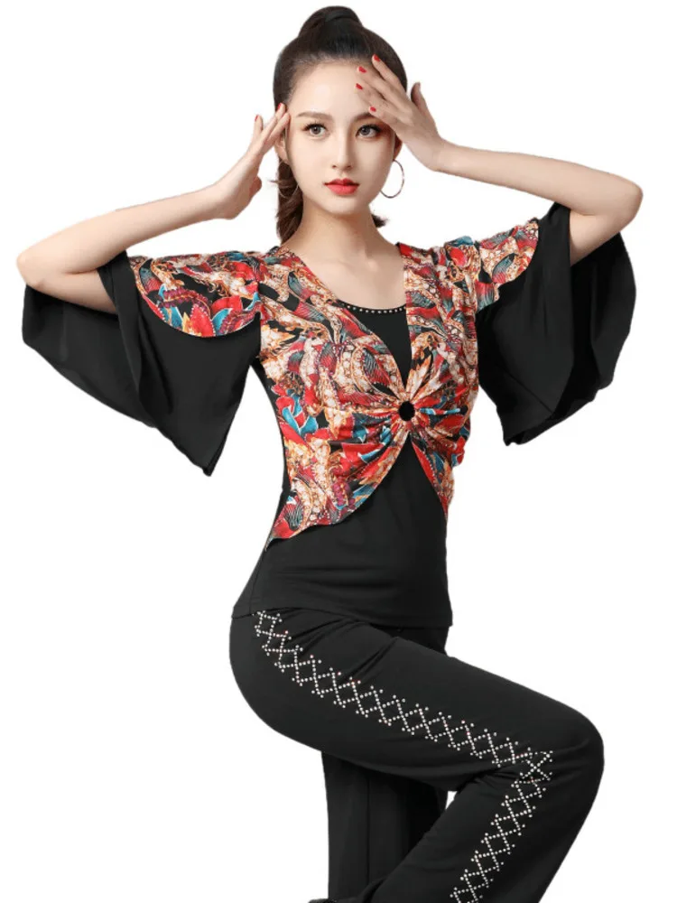 Flower Latino Latin Tops Practice Ring Pole Dance Wear Woman V-neck Cabaret Tango Clothes Flare Sleeve Ballroom Women T-shirt
Flower Latino Latin Tops Practice Ring Pole Dance Wear Woman V-neck Cabaret Tango Clothes Flare Sleeve Ballroom Women T-shirt
