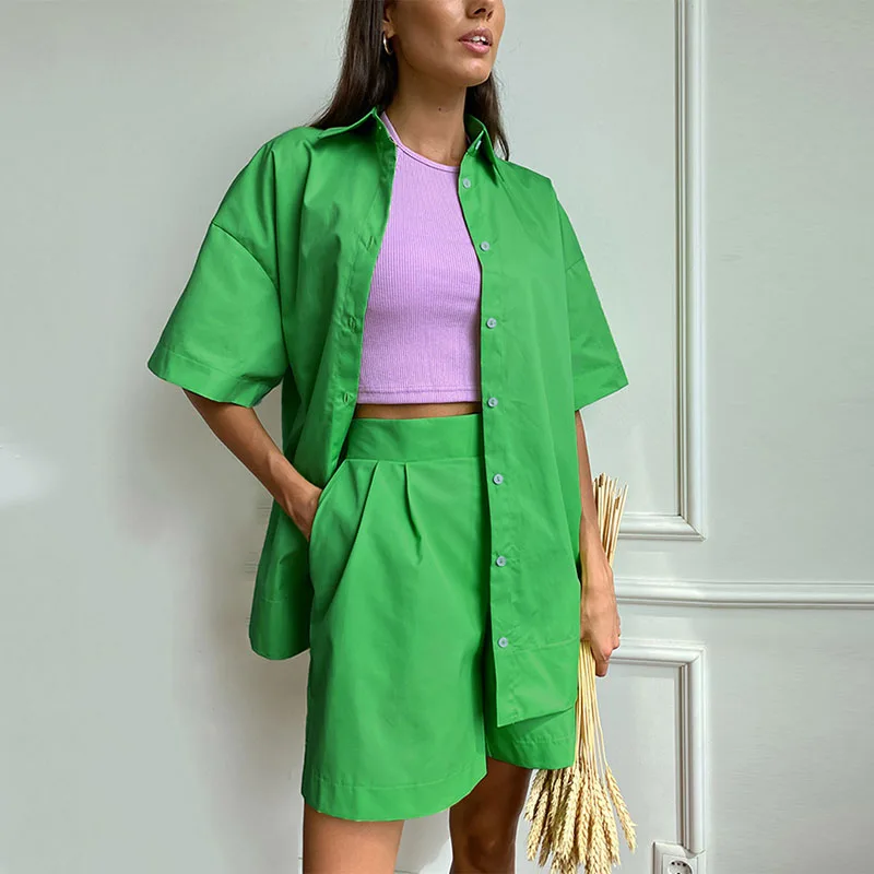 2 Pcs Summer Women Pants Set Casual Loose Solid Color Short Sleeve Lapel Shirt Shorts Outfits For Women Daily Life Streetwear
2 Pcs Summer Women Pants Set Casual Loose Solid Color Short Sleeve Lapel Shirt Shorts Outfits For Women Daily Life Streetwear