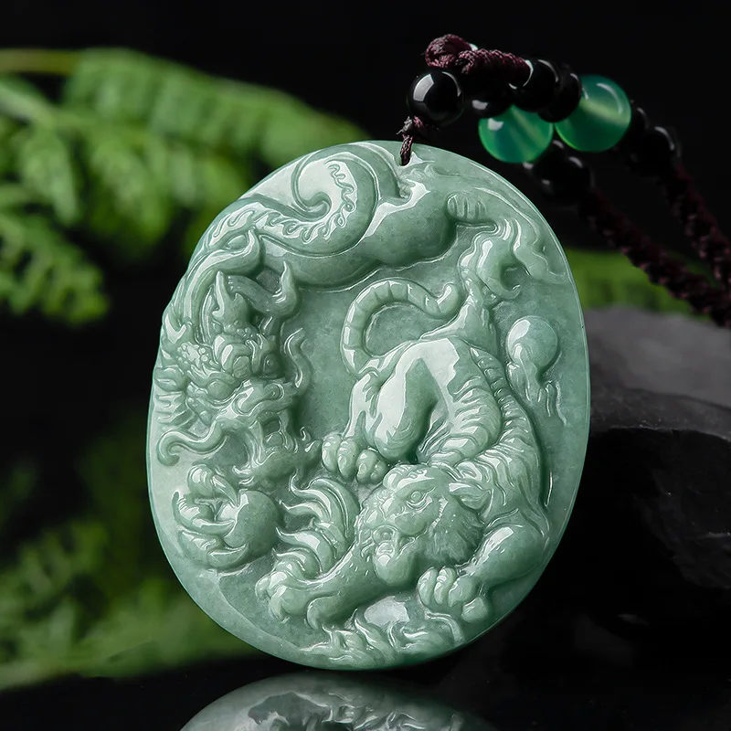 

Mai Chuang/ Natural Jade Crouching Tiger Hidden Dragon Emerald Necklace Pendant Fashion Fine Jewelry Accessories Men Women Gift