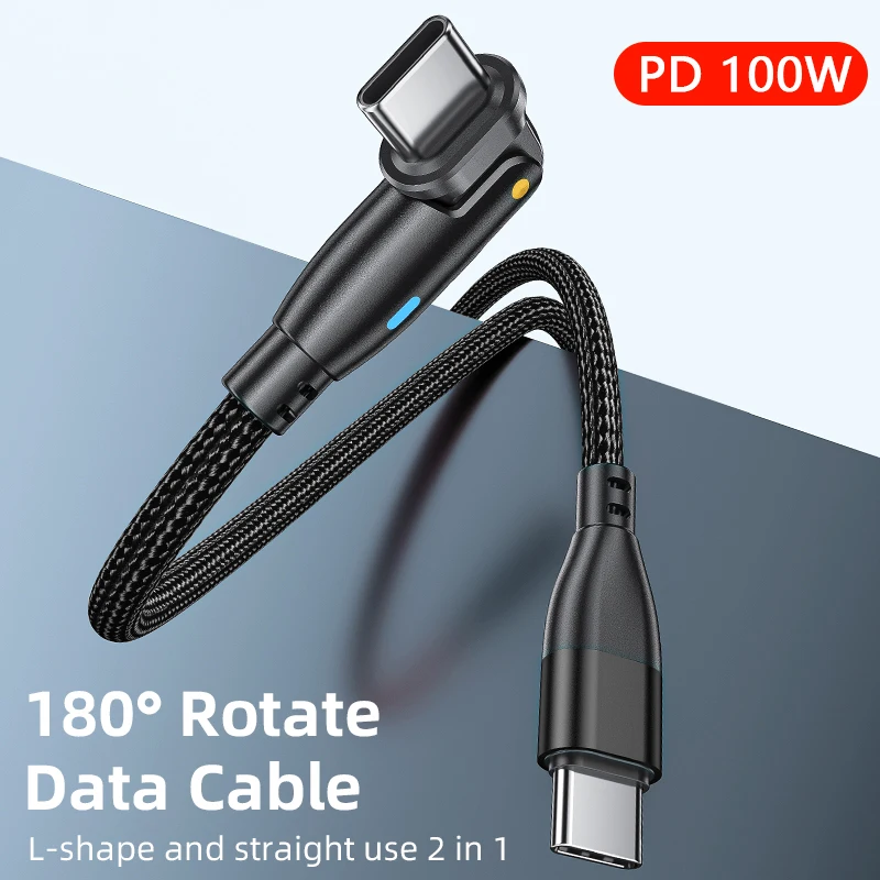 100W USB Type-C To Type C Cable PD 5A Quick Charging Cable 60W 3A 180 Degree Rotating Elbow Type C Data Cord For Samsung Xiaomi
100W USB Type-C To Type C Cable PD 5A Quick Charging Cable 60W 3A 180 Degree Rotating Elbow Type C Data Cord For Samsung Xiaomi