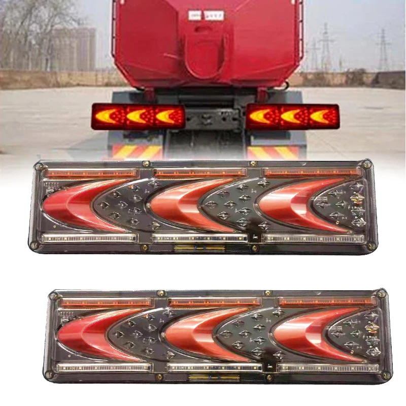 

2PCS 24V Dynamic LED Car Truck Tail Light Turn Signal Rear Brake Lights Reverse Signal Lamp Trailer Lorry Bus Camper Caravan