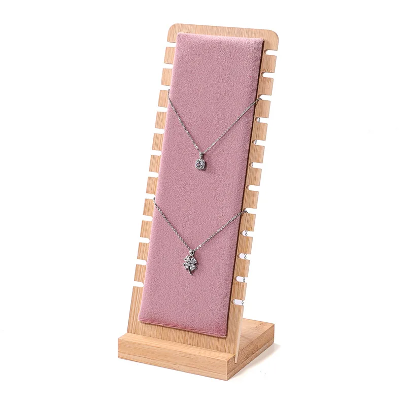 

Fashion 2023 Solid Bamboo Jewelry Display Stand Necklace For Women Bracelet Multiple Easel Showcase Holder Board Pink Removable