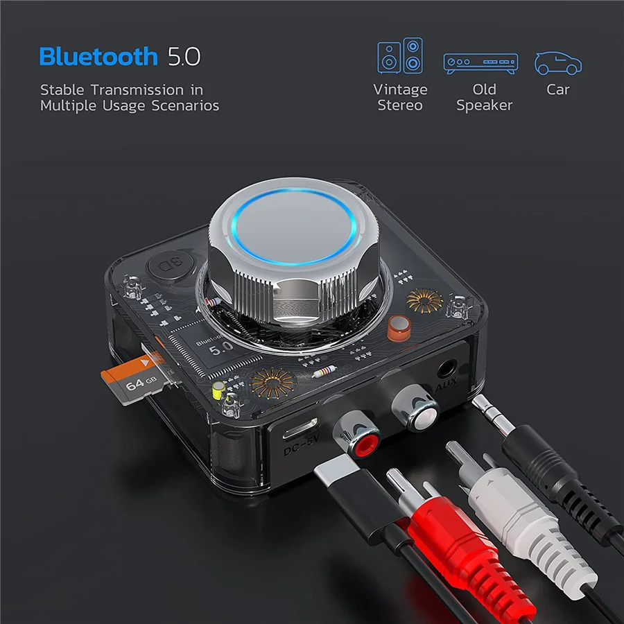 Bluetooth 5 0 аудио приемник SD TF карта RCA 3 мм AUX разъем 3D стерео музыка беспроводной