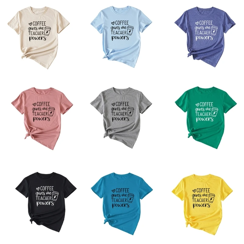Women Short Sleeve T-shirt Casual Tees Top Coffee Gives Me Teacher T-shirt Fashion Letter Print T-shirt for Daily Summer
Women Short Sleeve T-shirt Casual Tees Top Coffee Gives Me Teacher T-shirt Fashion Letter Print T-shirt for Daily Summer