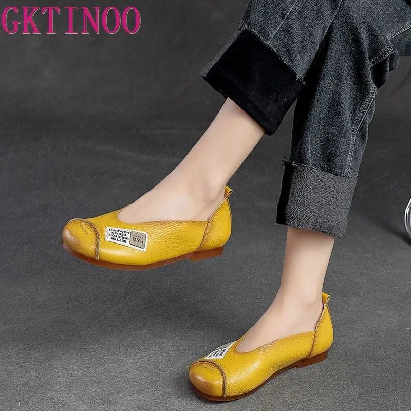 

GKTINOO Retro Women Genuine Leather Flats Shoes Spring 2023 New Handmade Shallow Soft Sole Casual Round Toe Slip-on Loafers