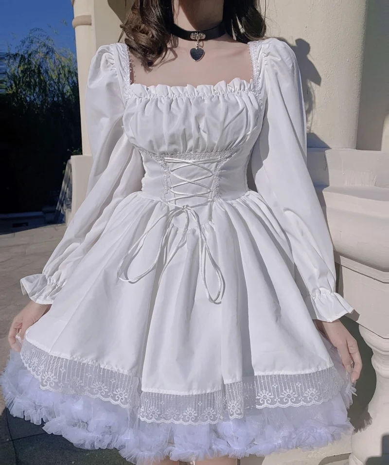 Cute Girls Lolita Style Dresses Summer Fashion Long Puff Sleeve Bandage A-line Dress Vintage Gothic Lace Black Mini Dress Party
Cute Girls Lolita Style Dresses Summer Fashion Long Puff Sleeve Bandage A-line Dress Vintage Gothic Lace Black Mini Dress Party