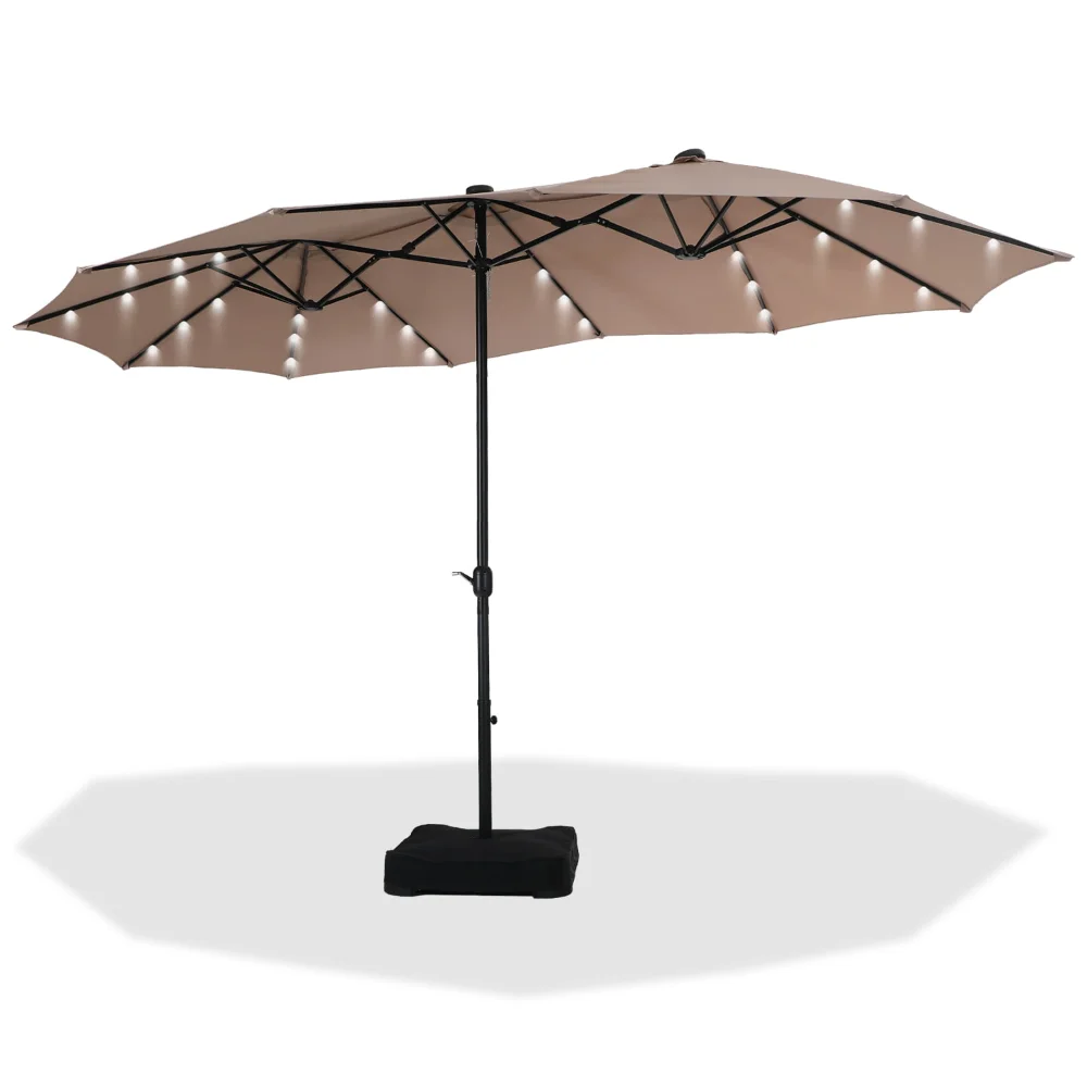 

Двусторонний Солнечный зонт для внутреннего дворика MF Studio, 15 футов, с основанием, большая внешняя фотовспышка с рукояткой и 36 элементов, бежевый цвет