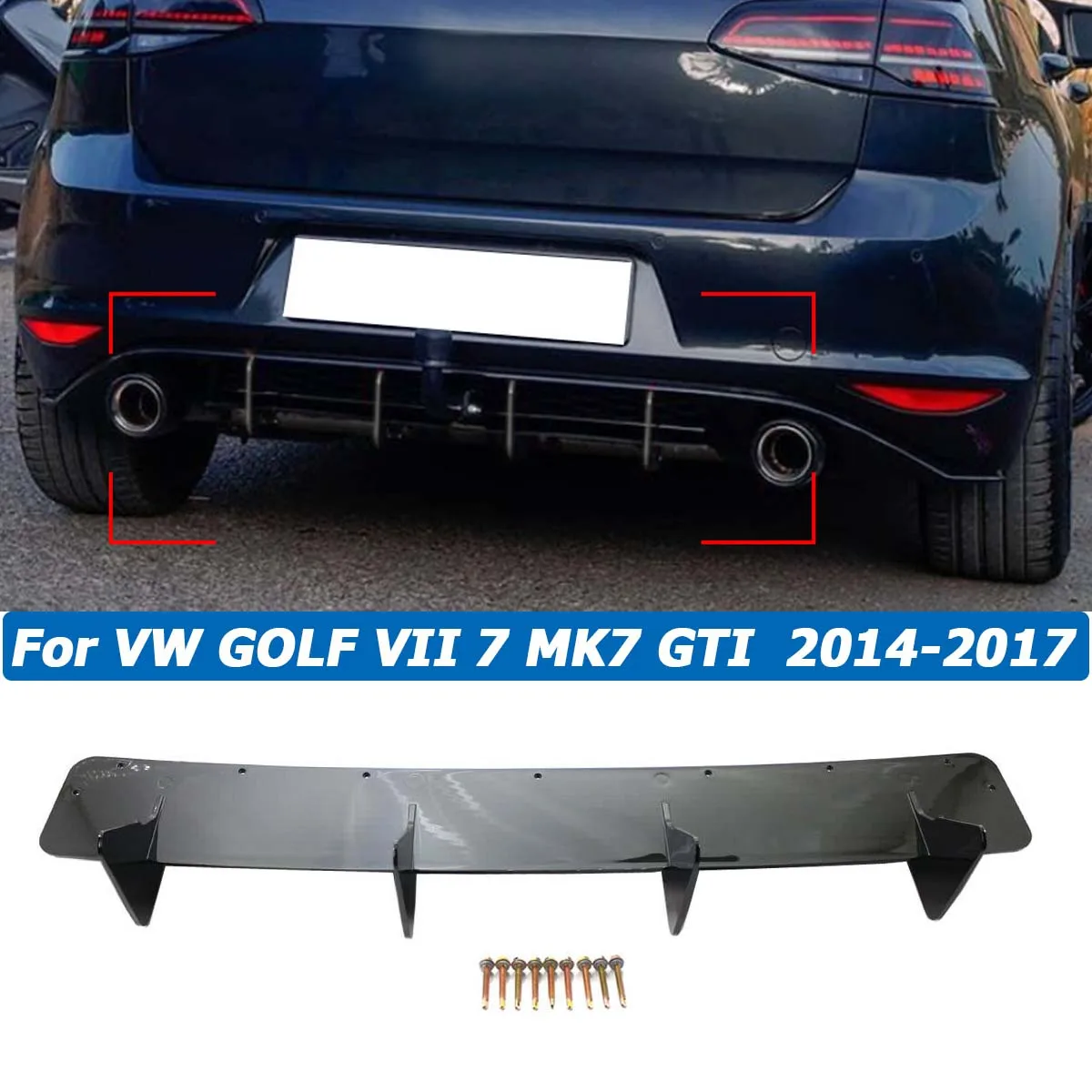 

Rear Bumper Diffuser For Volkswagen VW GOLF VII 7 MK7 GTI 2014-2017 Splitter Valance Spoiler Lip Body Kit Car Accessories